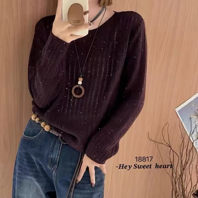 衣念染染❤️潮流设计感圆领长袖亮片百搭显瘦毛衣针织