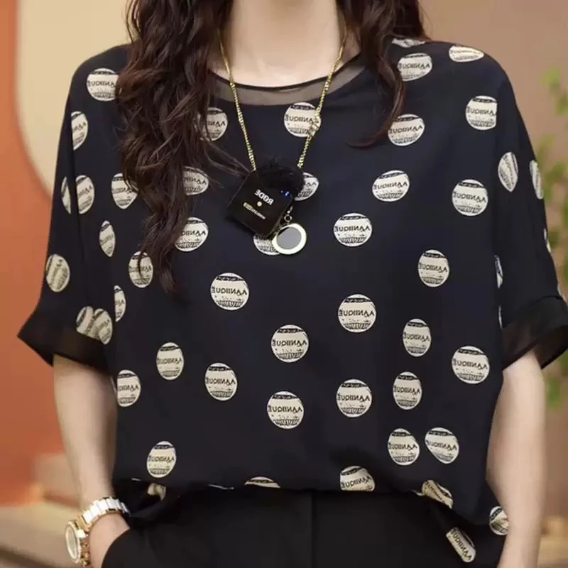 印花遮肚黑色蝙蝠袖短袖圆领T恤INS风洋气气质常规