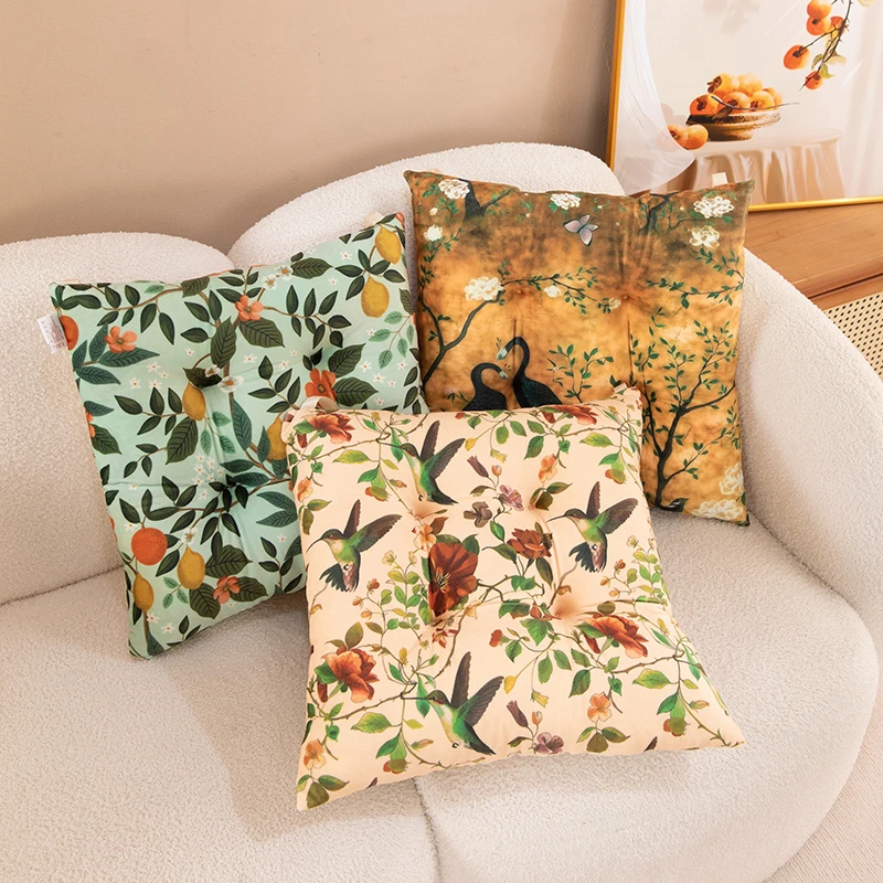 孔雀植物民族风舒适毛绒坐垫办公室学生宿舍久坐加厚椅子屁股垫