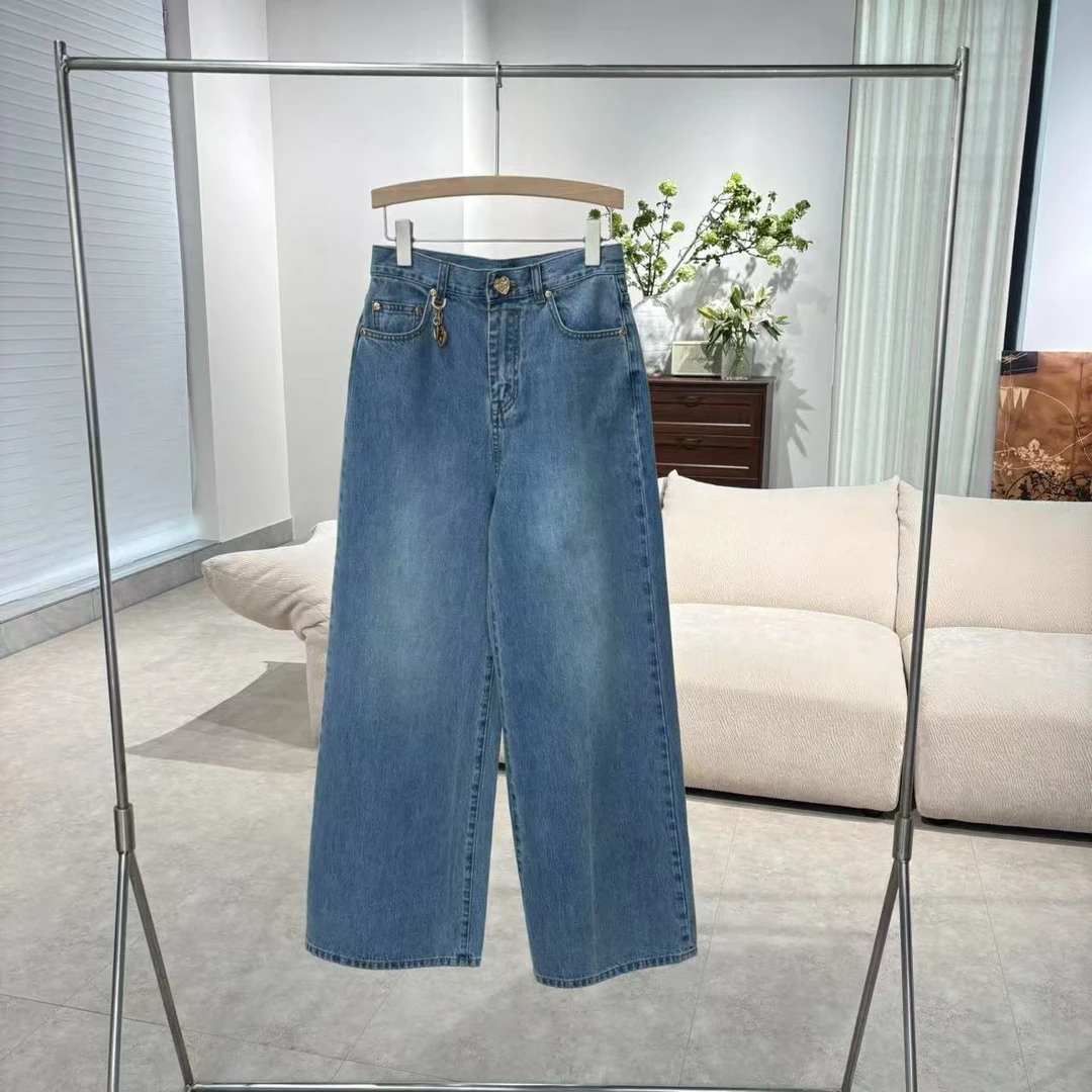 CKZ4396 澳大利亚客人订单 爱心吊坠阔腿高腰牛仔裤