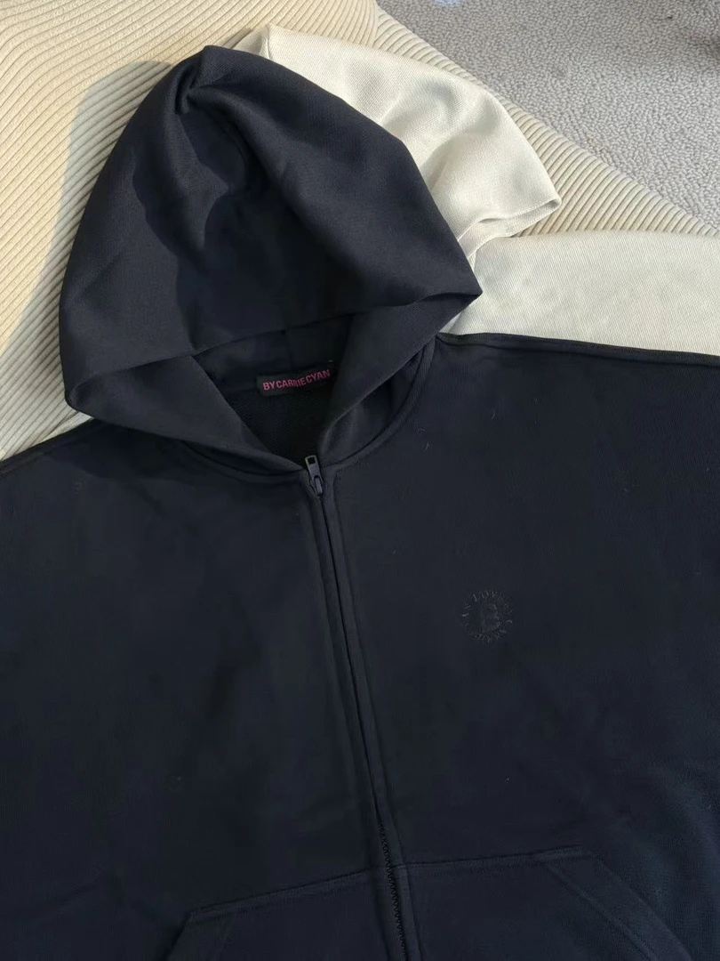 意大利粉标~~两色连帽B字母高克重厚款卫衣外套男女同款