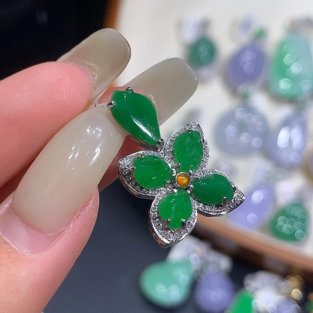 翡翠18K金镶嵌吊坠(不含链)
