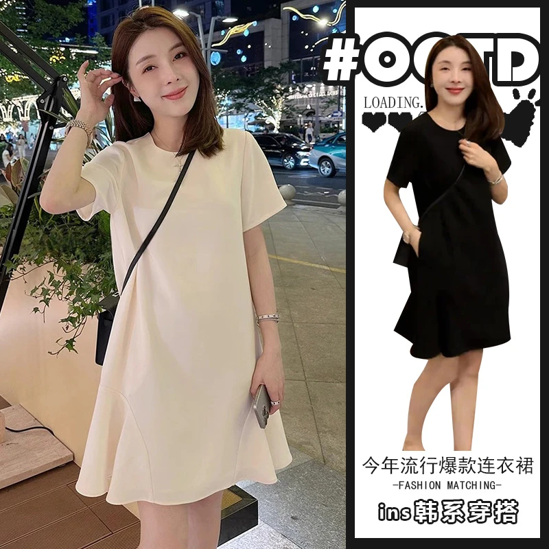 2025年夏季休闲气质百搭显瘦鱼尾裙法式温柔风荷叶边短袖连衣裙女