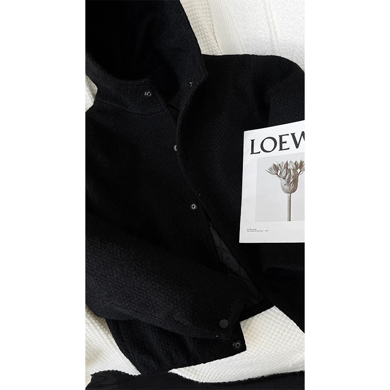 秋冬新品重磅高级感加棉加厚连帽外套简约百搭纯色上衣男