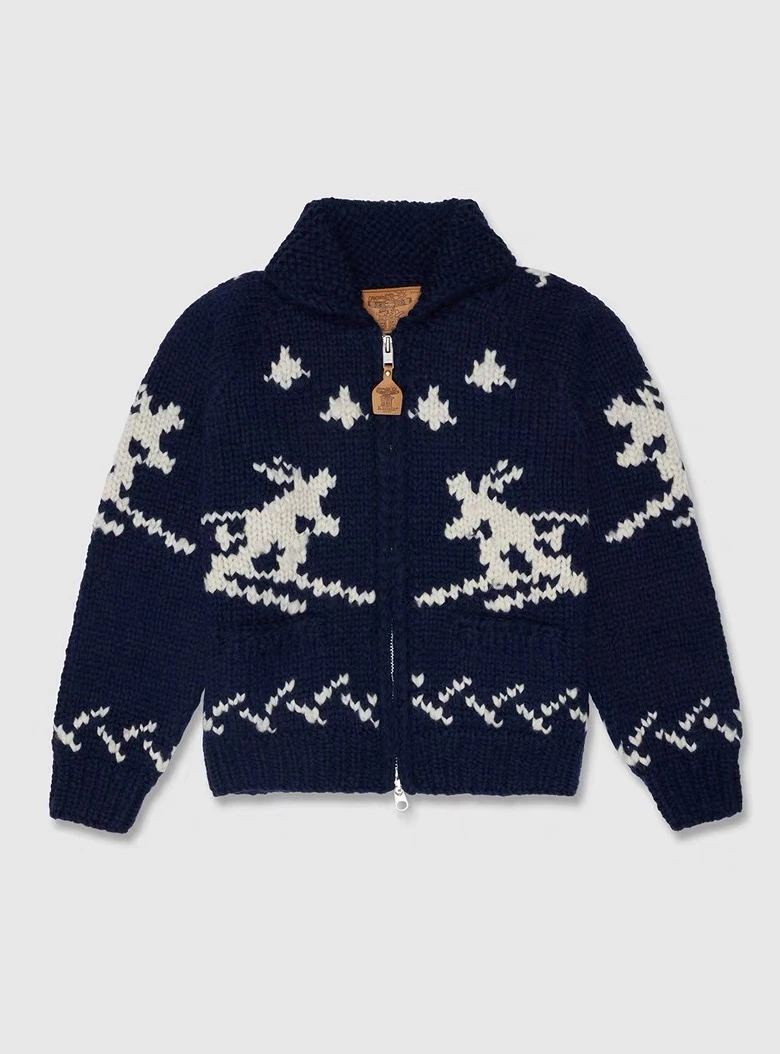 Tian Weave滑雪人藏青手工编制毛衣