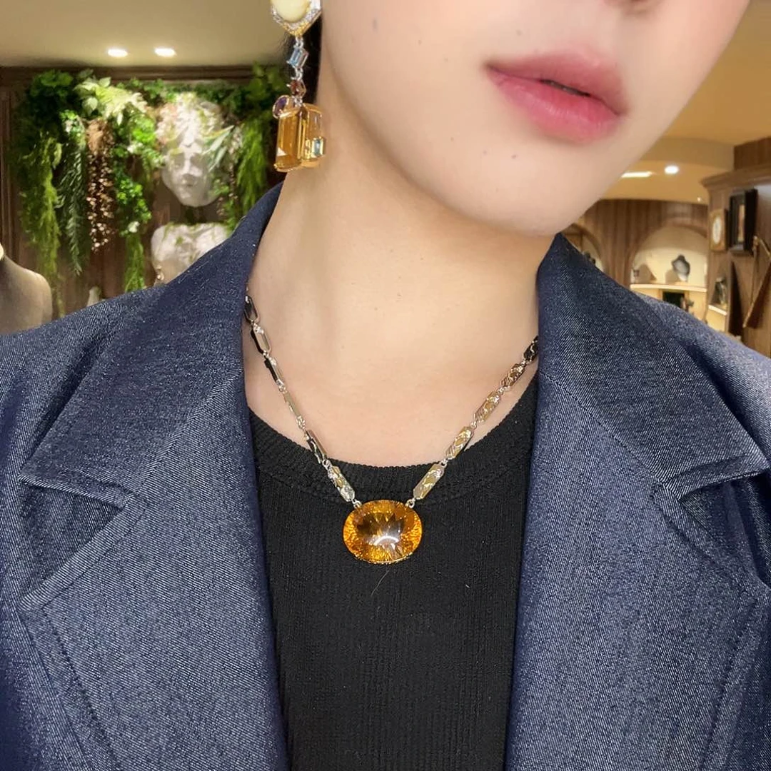 琉璃纯铜合金烟花黄项链