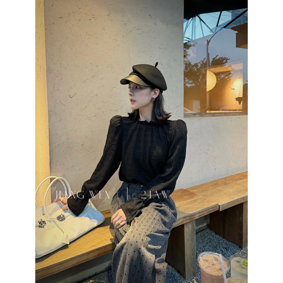 UKILAU【拉菲衬衫】法式独特别致黑色小众衬衫高级chic气质上衣