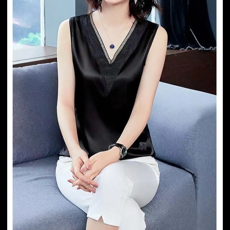 31787X【夏季新款】时尚V领黑色蕾丝边百搭气质背心