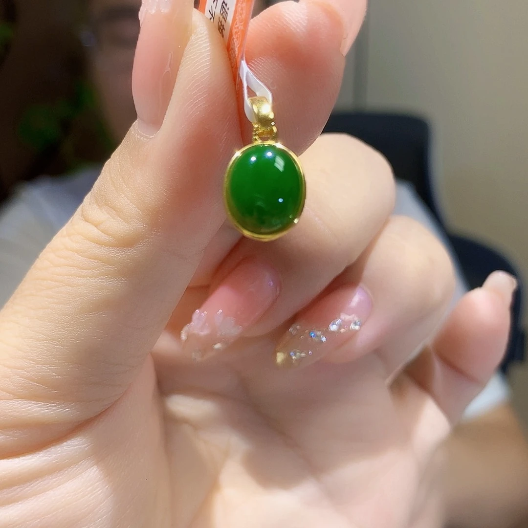 颈饰银S925镀金镶嵌和田玉（碧玉）