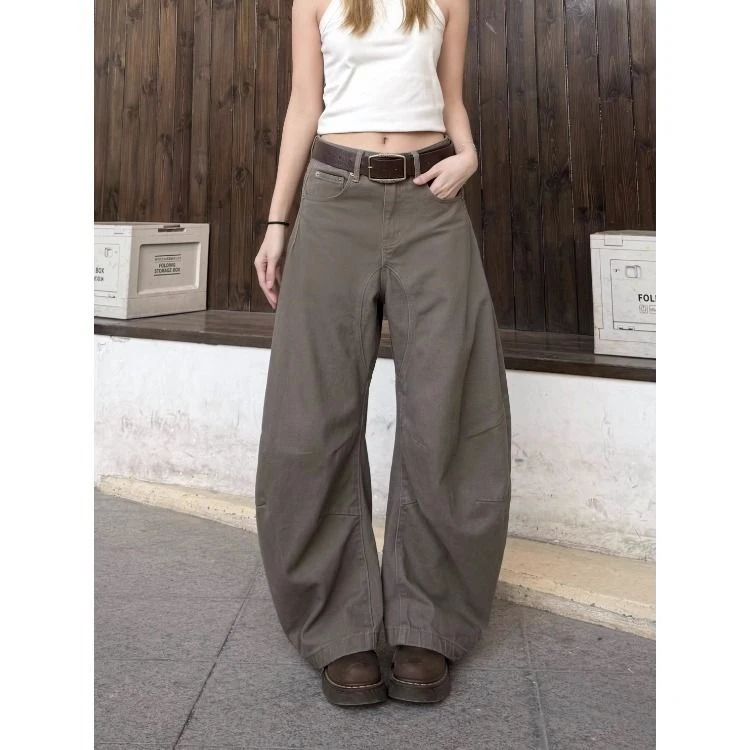 美式复古宽松弯刀牛仔裤男女高街直筒阔腿裤休闲拖地cleanfit长裤