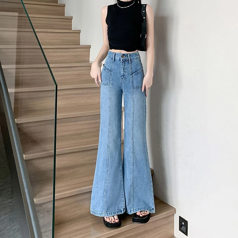 2025春季白色分割牛仔裤女新款高腰宽松显瘦直筒裤百搭垂感长裤
