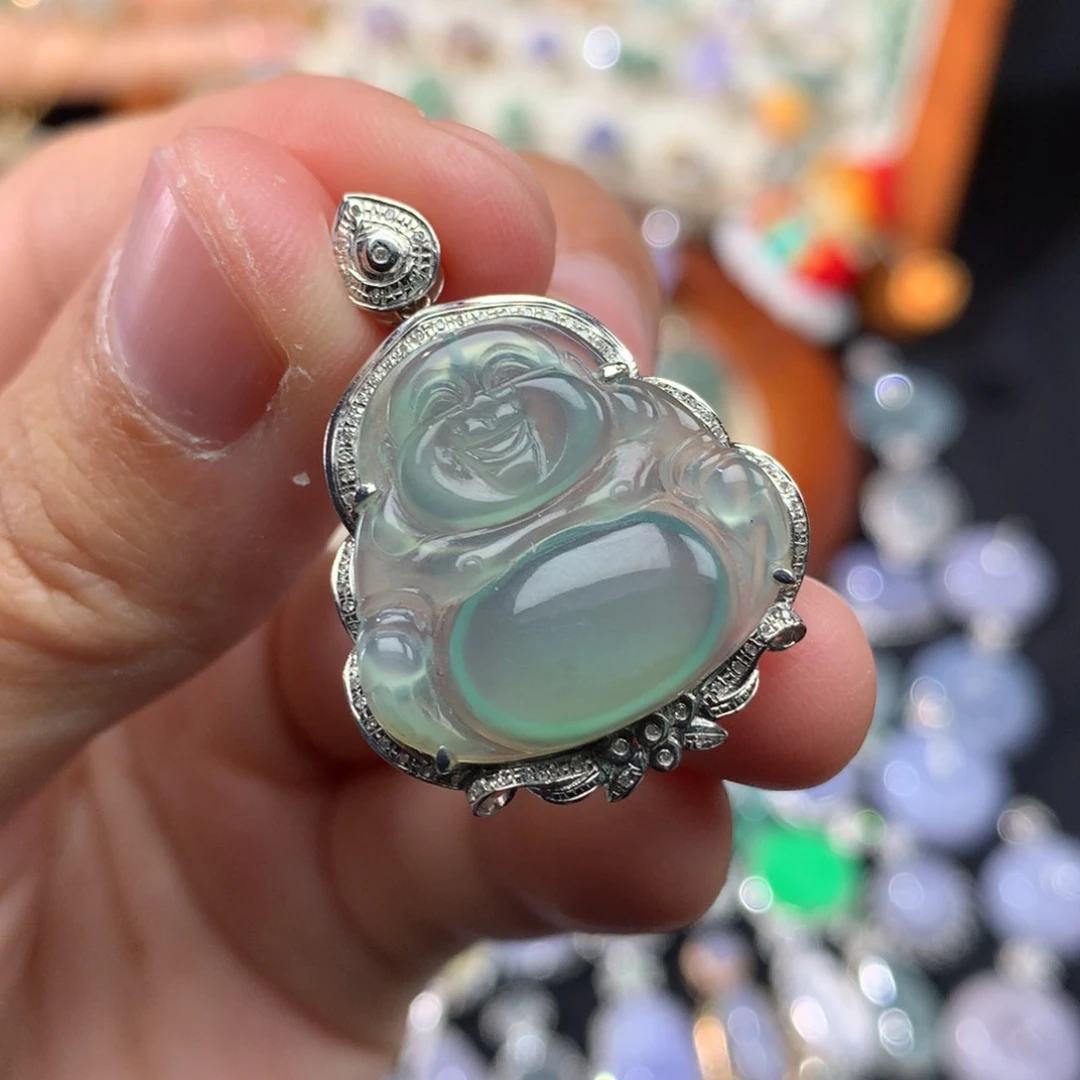 吊坠(不含链)18K金镶嵌翡翠