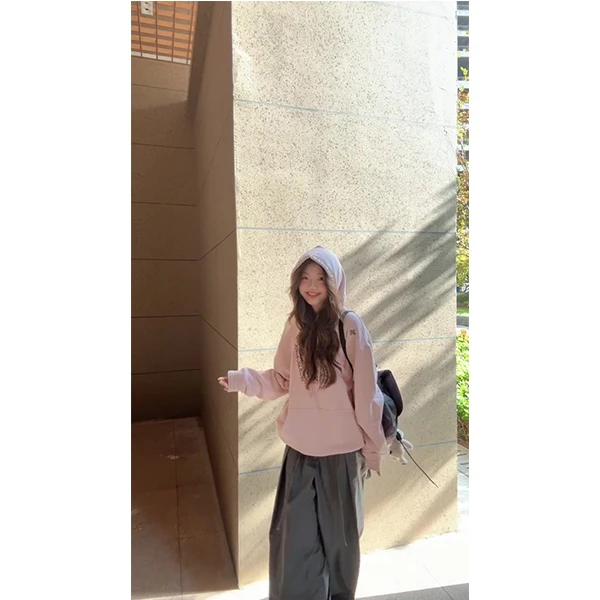 2025初秋新款贴布刺绣设计感复古宽松连帽卫衣裤子两件套装女