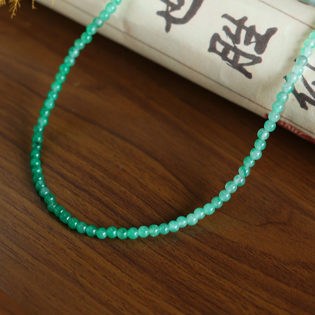 【巧儿专属】非洲翠冰飘花圆珠项链40+5cm