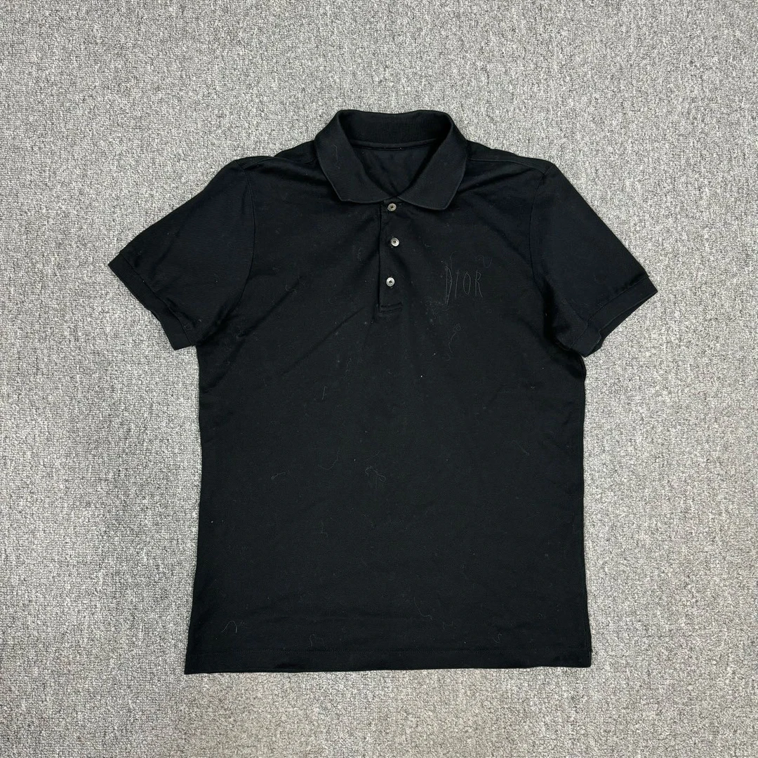 99新 DIOR/迪奥 11594202 Dior黑色草写logo刺绣polo短袖 M码