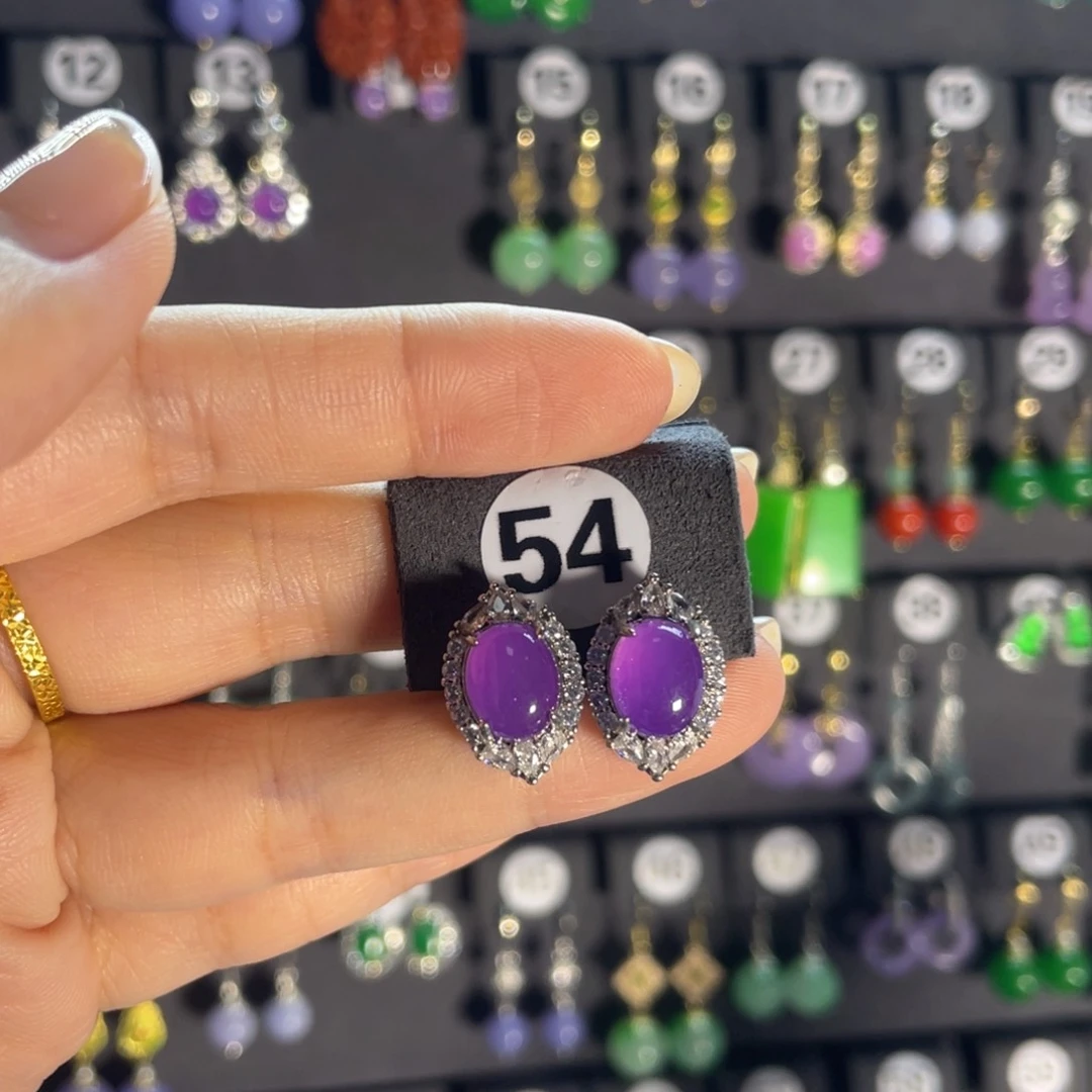 翡翠银S925镶嵌耳饰54