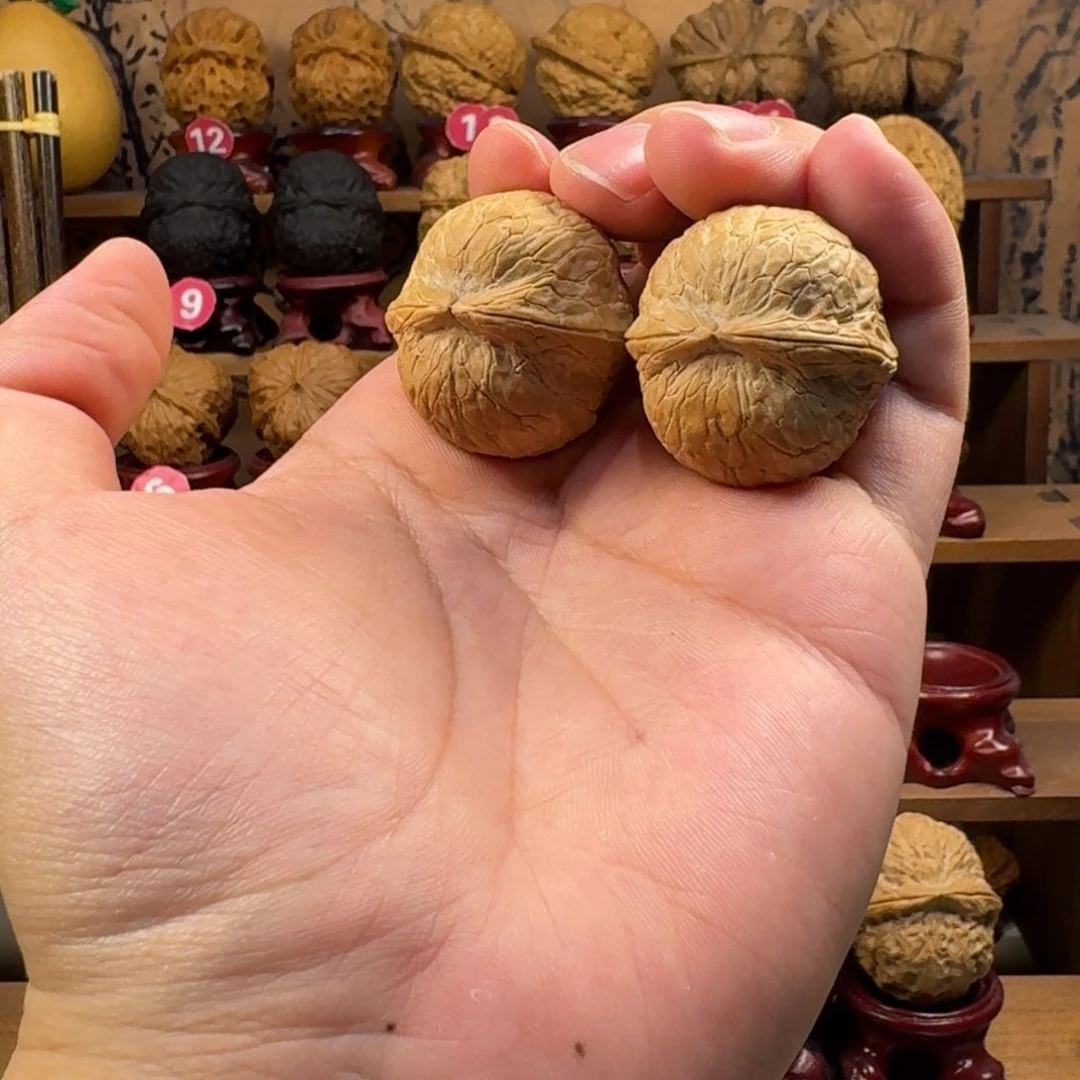 铁核桃把件正圆蛇皮球