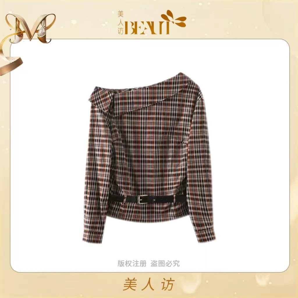美人访【英伦小香肩】新款百搭设计感收腰衬衫女7598