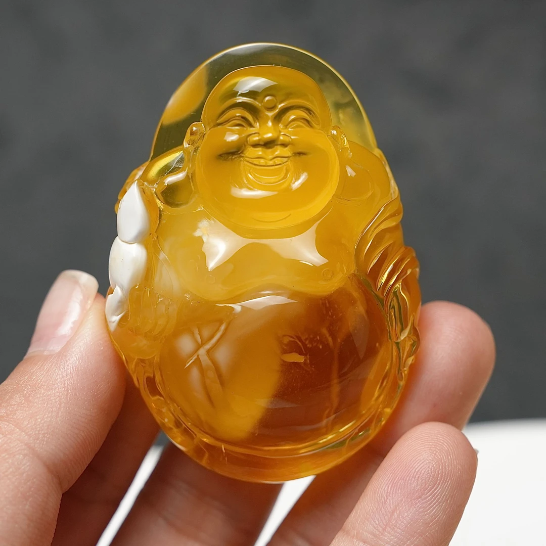 蜜蜡佛公弥勒佛逍遥佛开心佛天然俄料蜜糖金白精工手工雕刻抛光