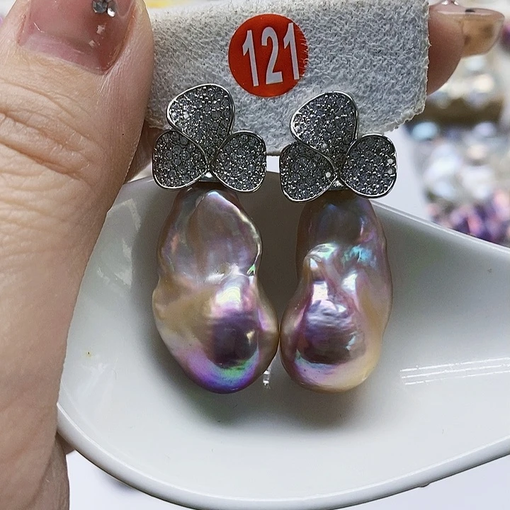 银S925镶嵌耳饰淡水珍珠