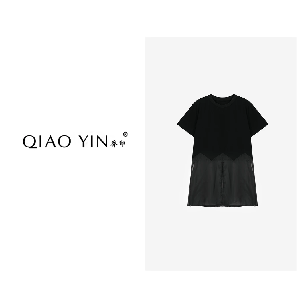 QIAO YIN"T恤“时尚休闲夏季黑色宽松设计师圆领QY27307
