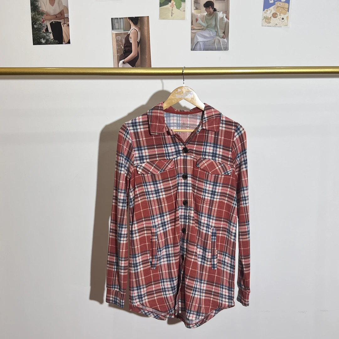 妮子服饰欧美复古格纹长袖衬衫秋季女休闲高级感大码衬衣外套1103