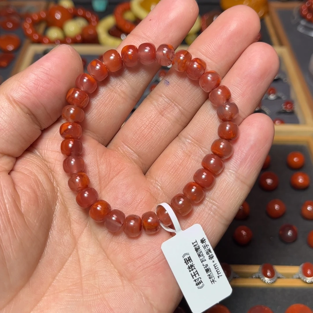 南红玛瑙未镶嵌手串原矿瓦西冰飘老型单圈7mm+