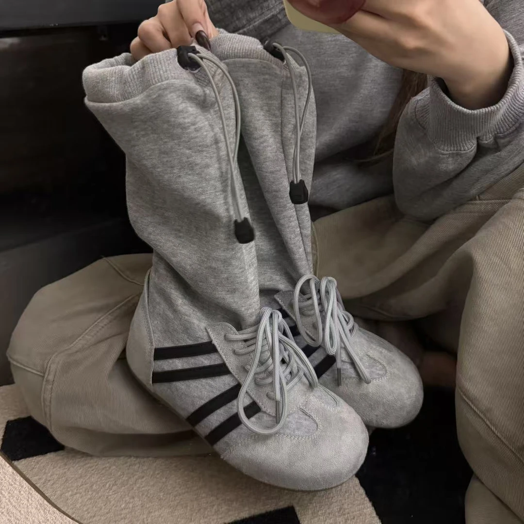 2025秋冬季新时尚百搭厚底系带德训外穿厚底增高外穿女系带靴子