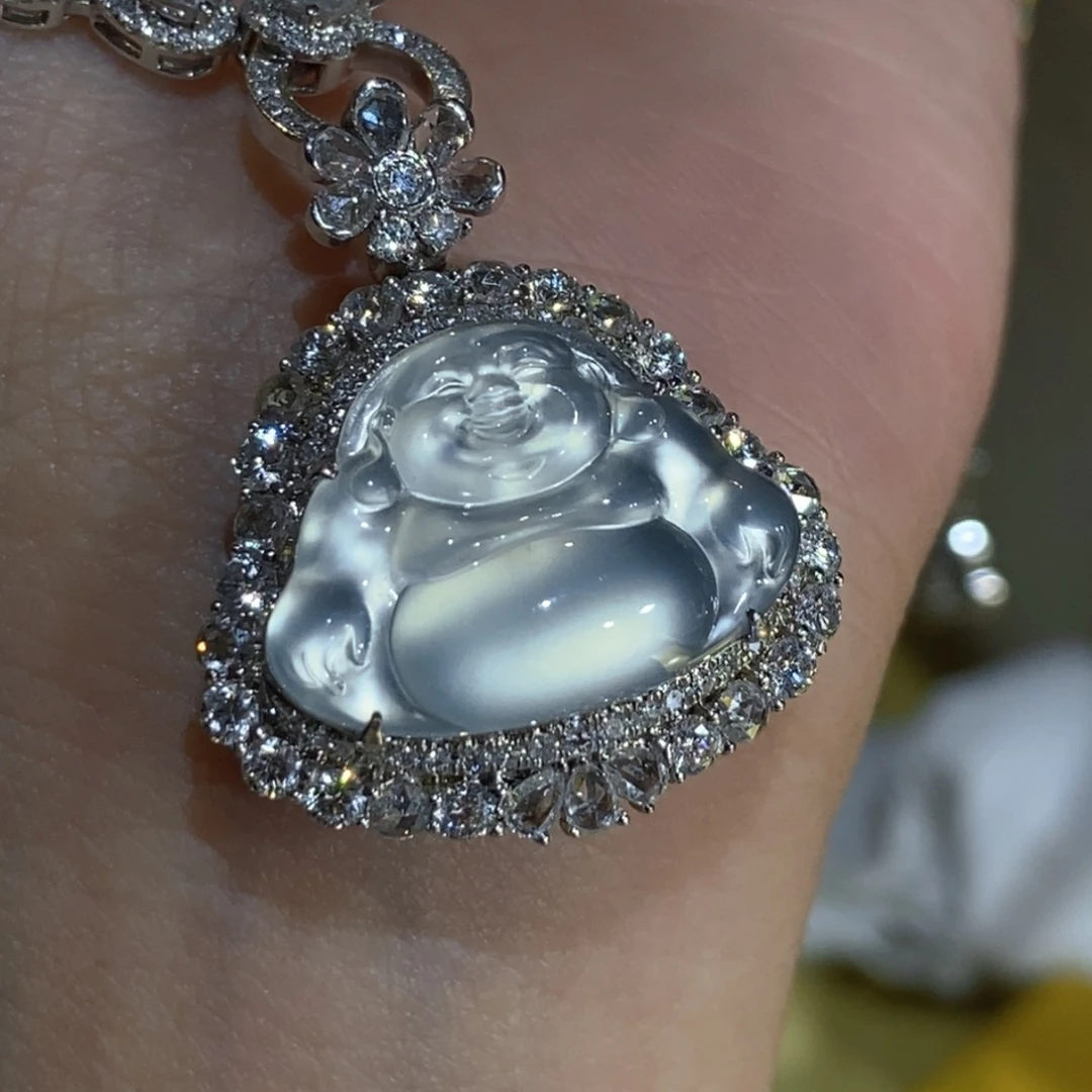 翡翠18K金镶嵌吊坠(不含链)天然缅甸A货翡翠