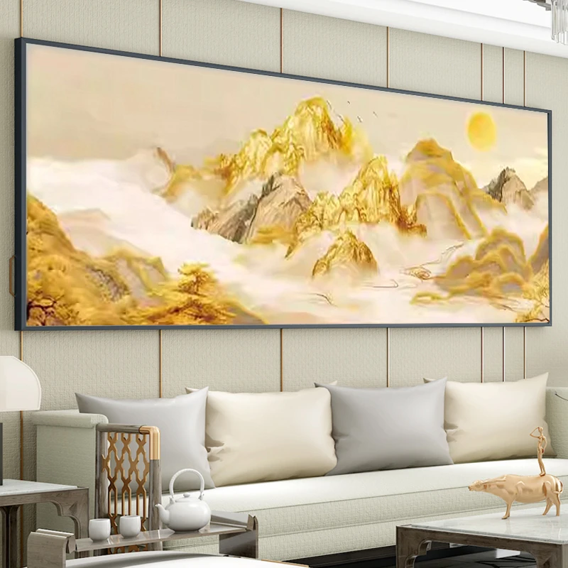 背靠金山十字绣聚财金山2025新款线绣客厅办公室轻奢大气风景32色