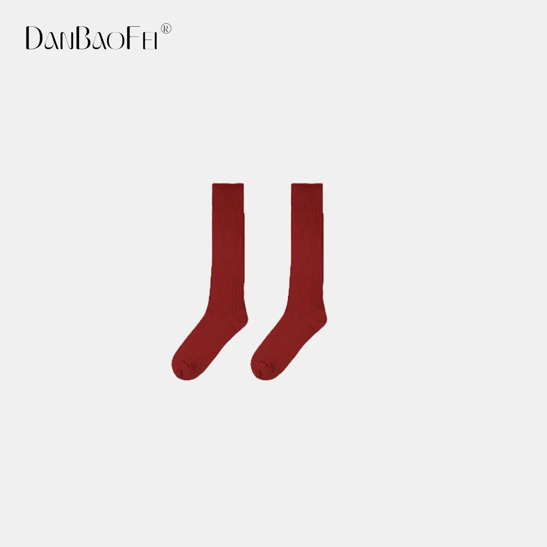 【KAREN TD预】 抗起球超细羊毛竖条安哥拉红小腿袜堆堆袜 DY00457