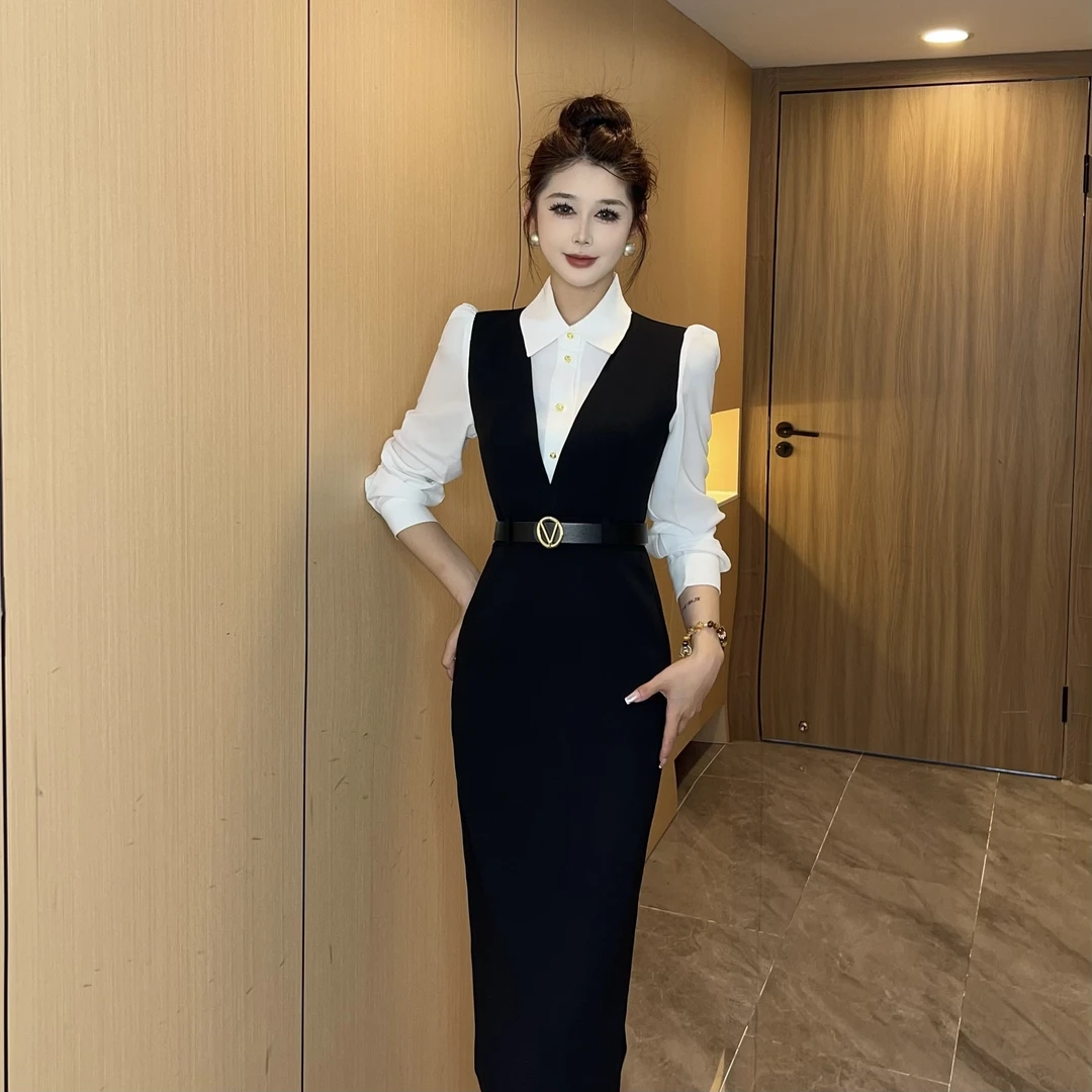 【MD原创·宵夜】2025春季新款显瘦气质百搭休闲时尚假两件连衣裙