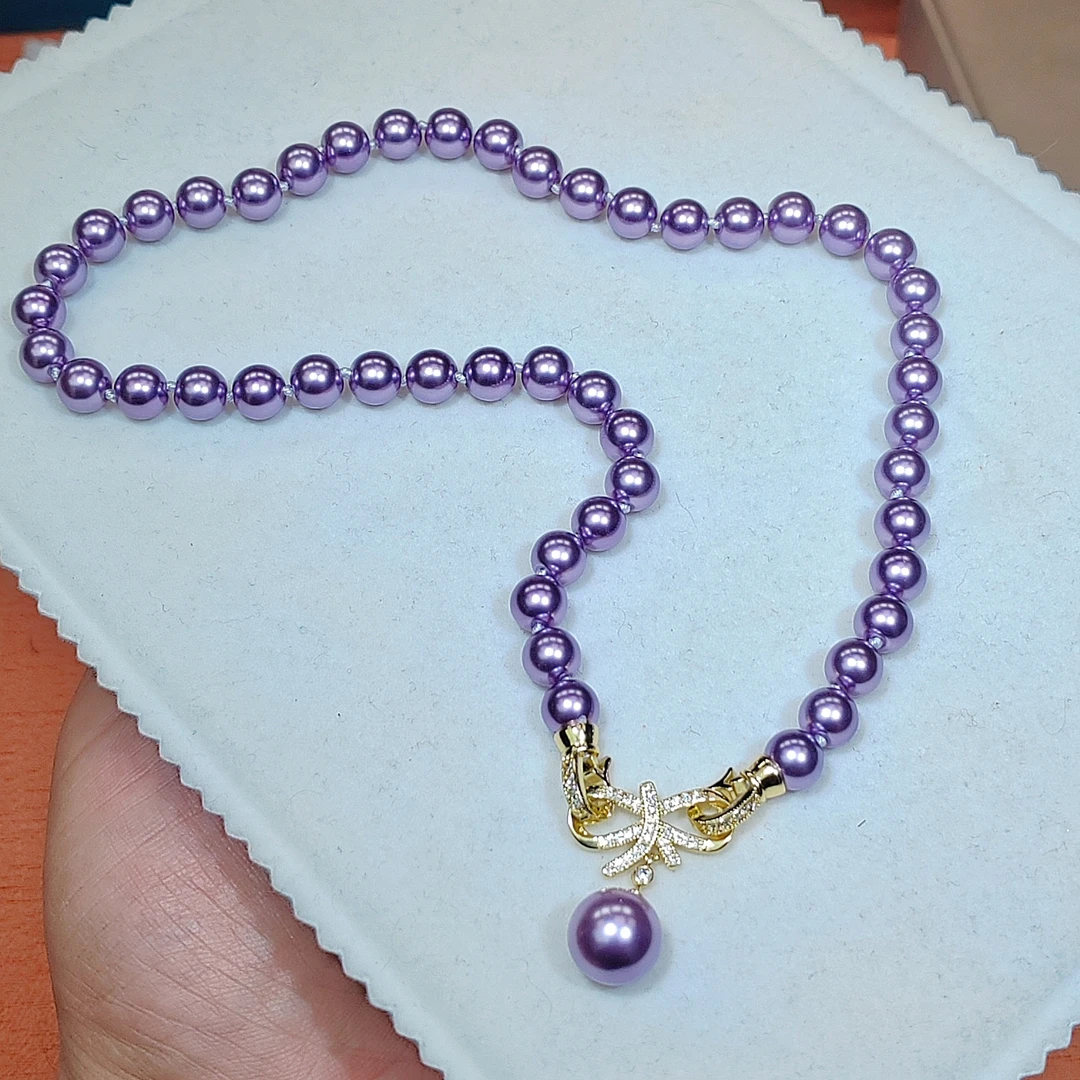 梦幻粉紫色8mm蝴蝶妈妈链时尚项链