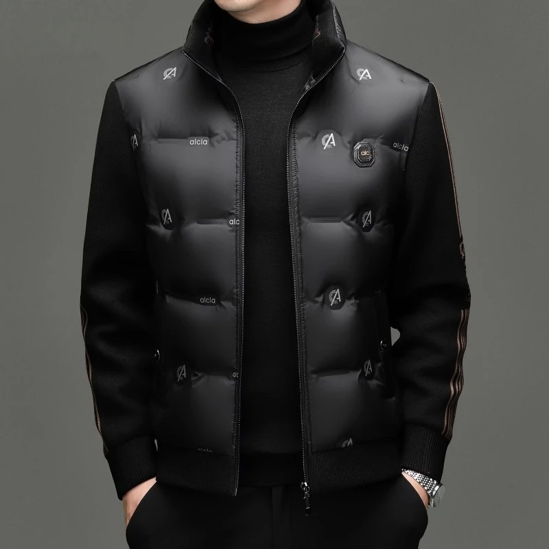 羽绒服男2025秋冬季新款立领假两件时尚潮流休闲潮流大码男士外套