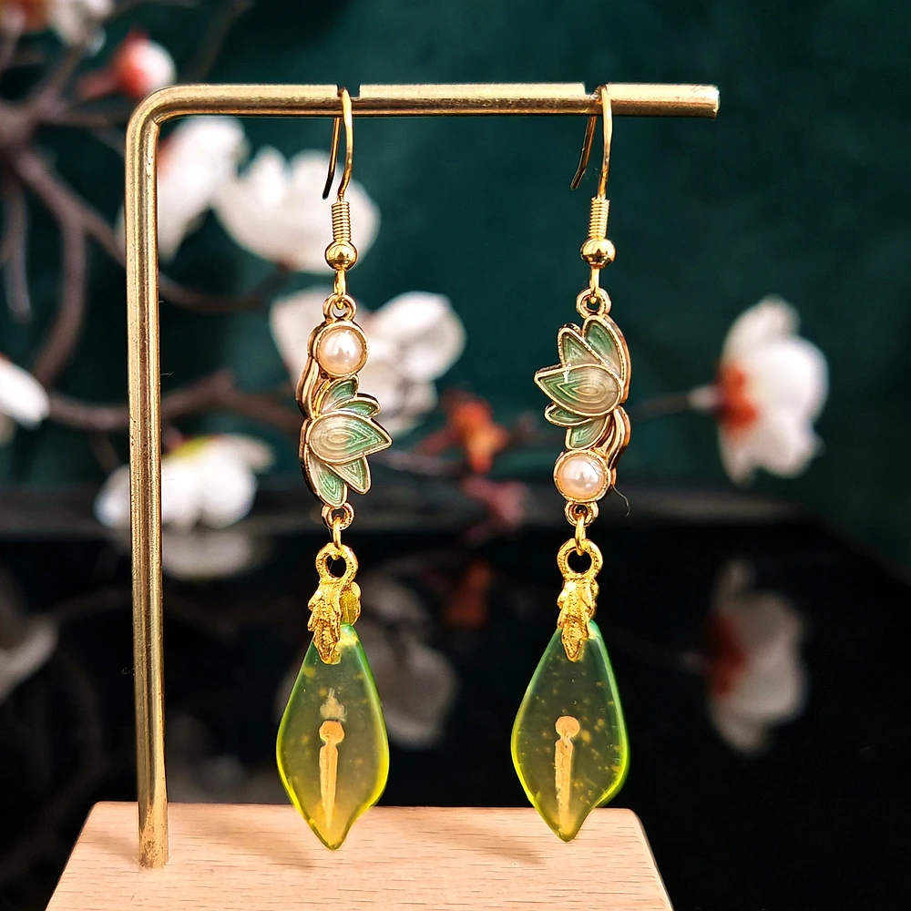 多吉米翠叶珠韵耳环无耳洞耳夹耳饰配汉服