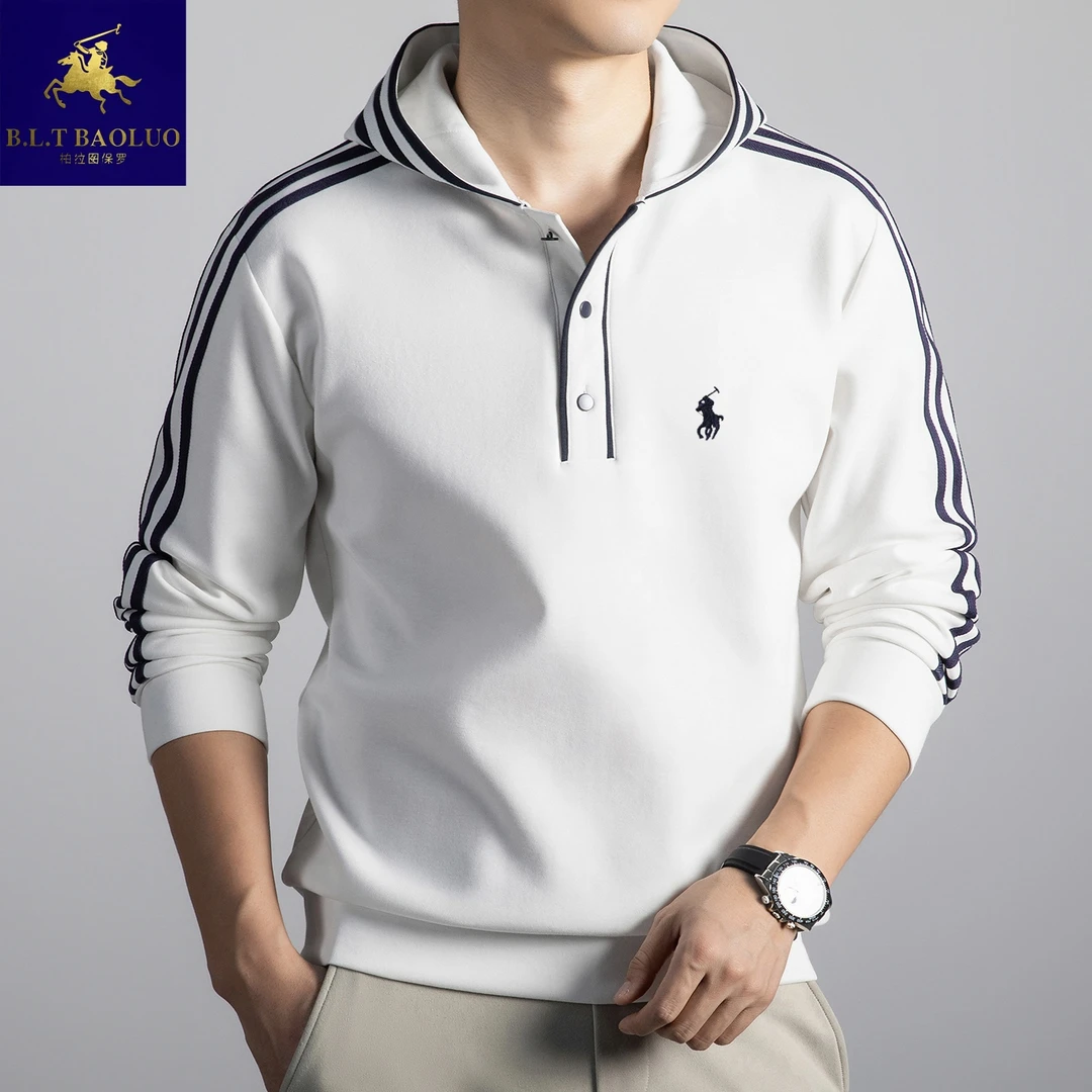 保罗男士长袖时尚秋季潮流刺绣连帽卫衣男款爆款2025新款套头