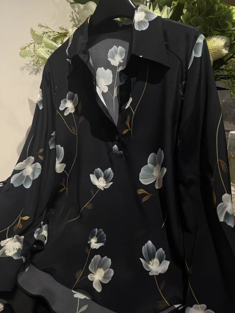 TANTAN 百搭显瘦气质黑色印花衬衫2730