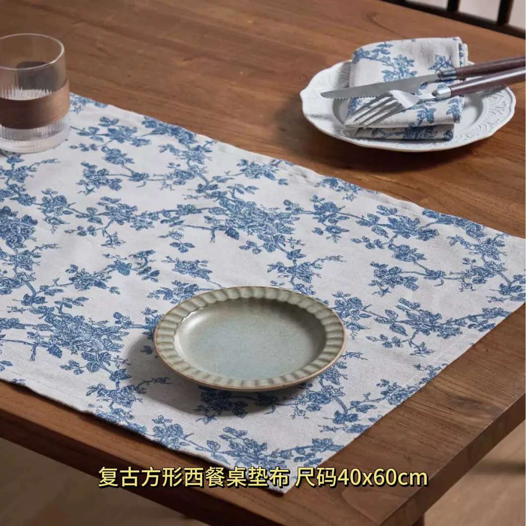 屋里进 蓝玫瑰复古 方形 西餐桌垫布  40*60cm