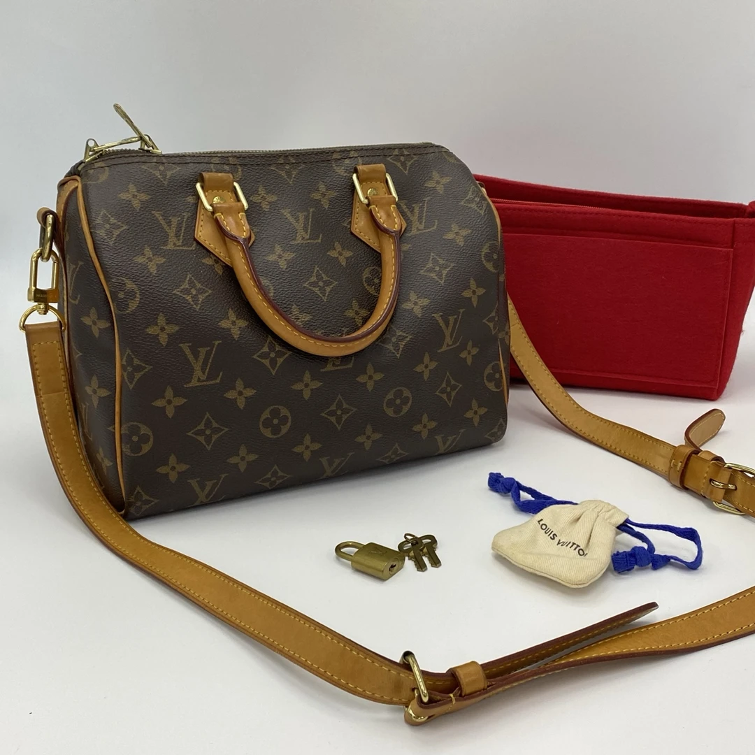 95新 LouisVuitton/路易威登 老花肩带款speedy25斜挎包 21234