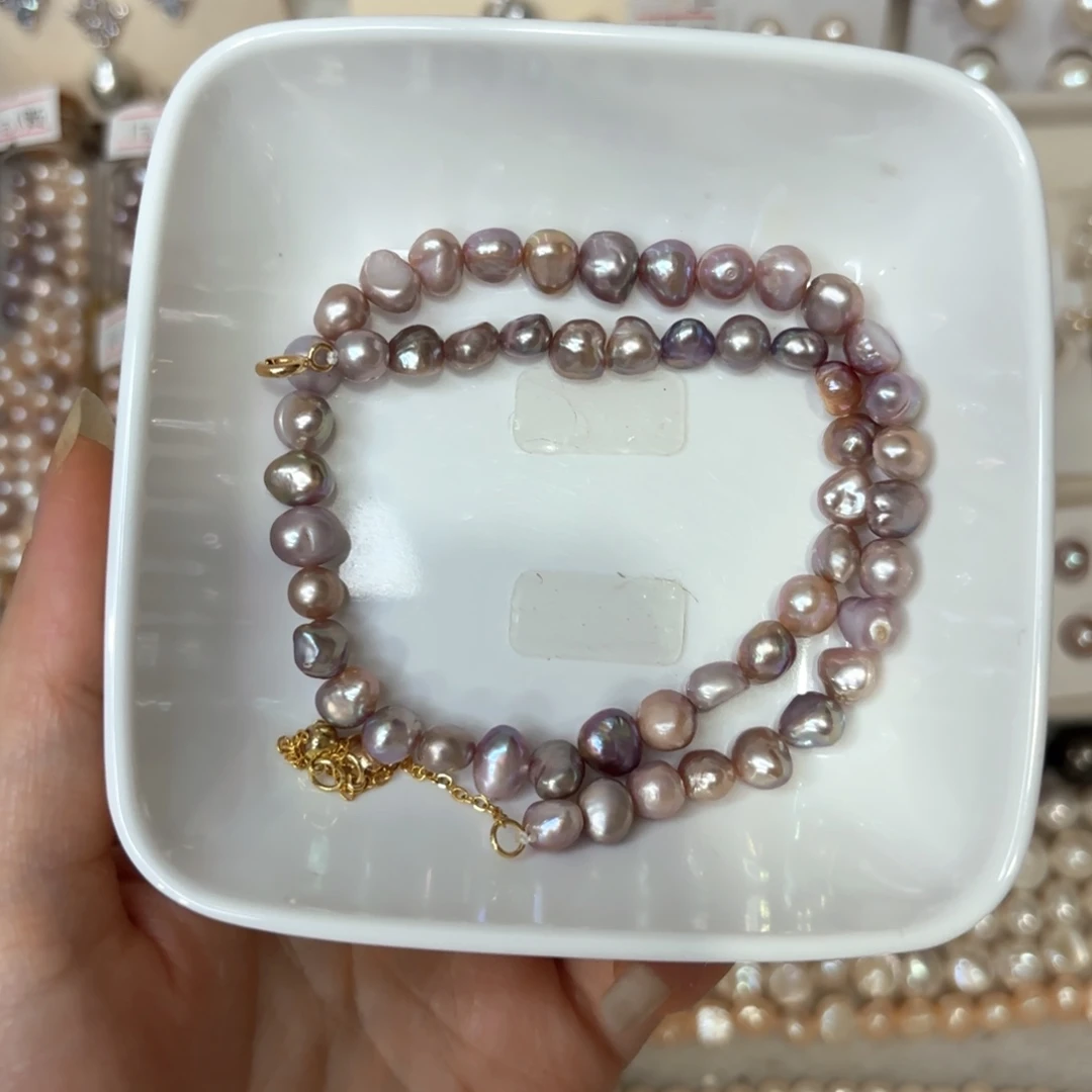 锆石非金属35+10厘米长，紫色珍珠项链