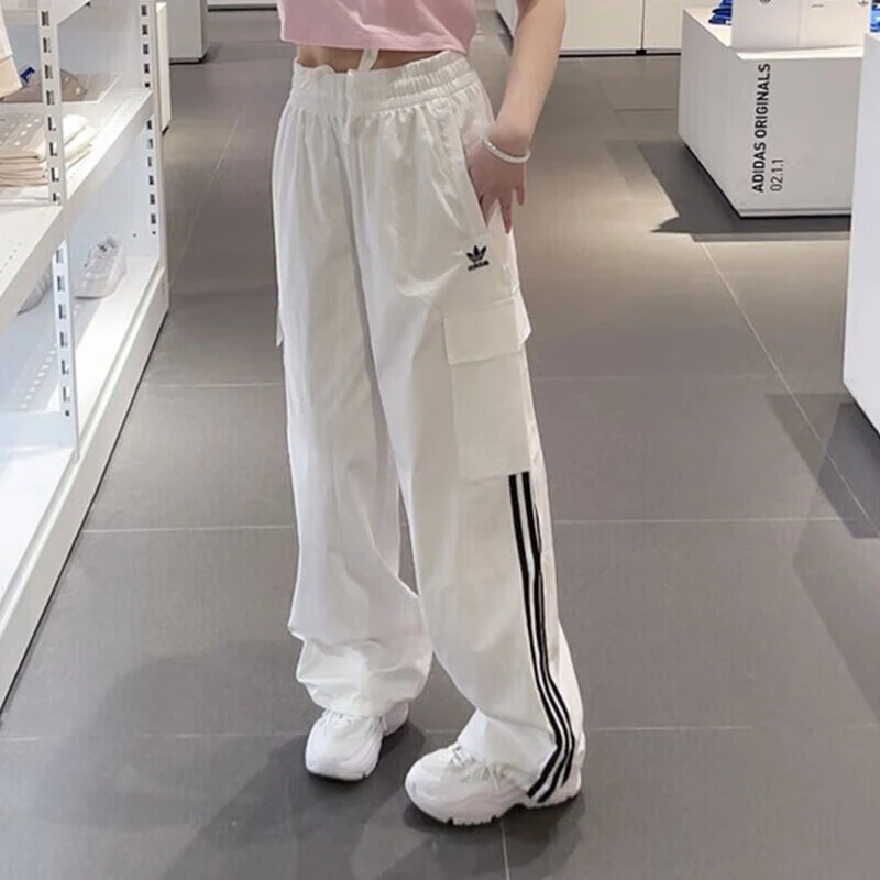 Adidas/阿迪三叶草工装裤女裤宽松梭织流光风运动休闲长裤 JH3176