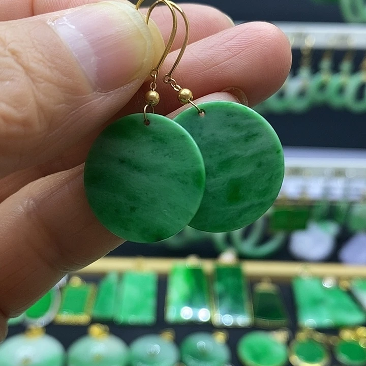 翡翠18K金镶嵌耳饰耳坠