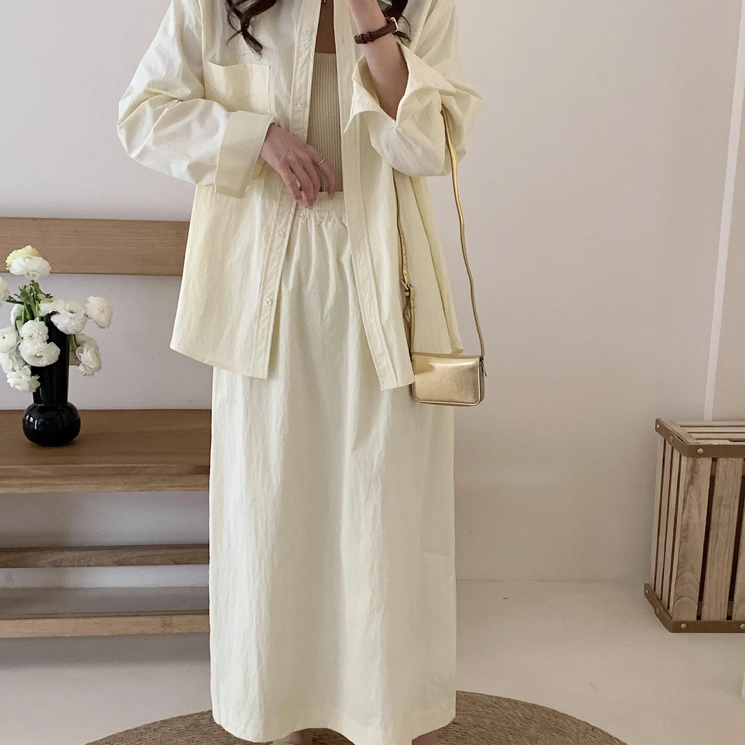 H2808【简米飘逸】韩系简约纯色衬衫宽松经典款百搭不过时套装9008