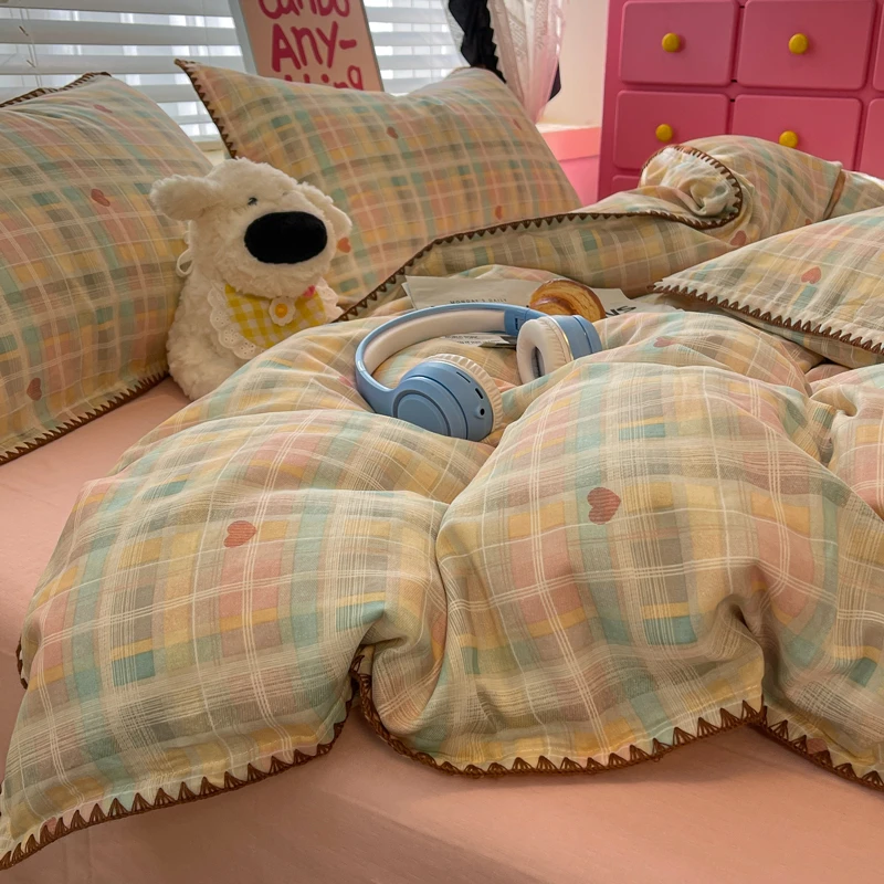 A类母婴级被套单件150x200cm被罩少女心全棉双层纱贝壳边纯棉床单