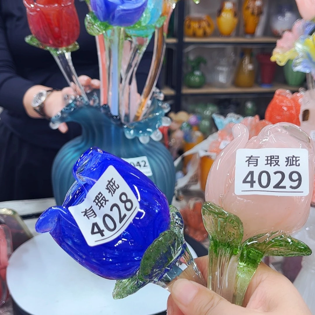 4028 4029一对裂家悦美居琉璃花瓶摆件