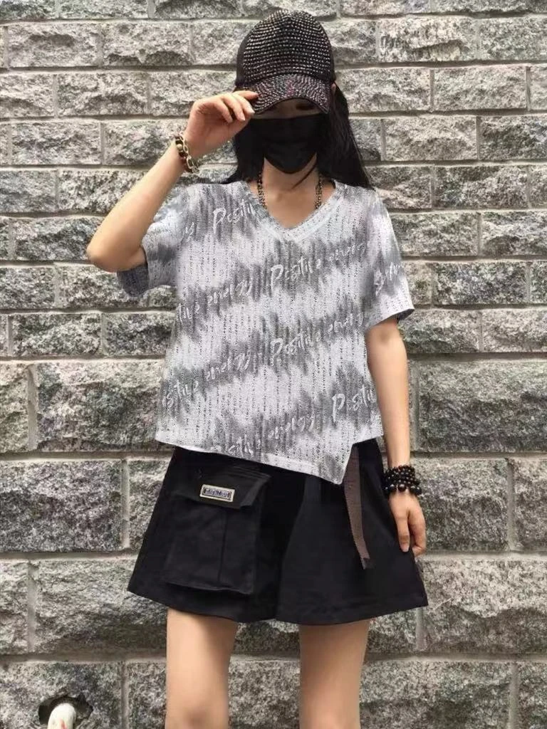 V领短袖通勤短款圆领防晒耐磨T恤女士潮流时尚休闲