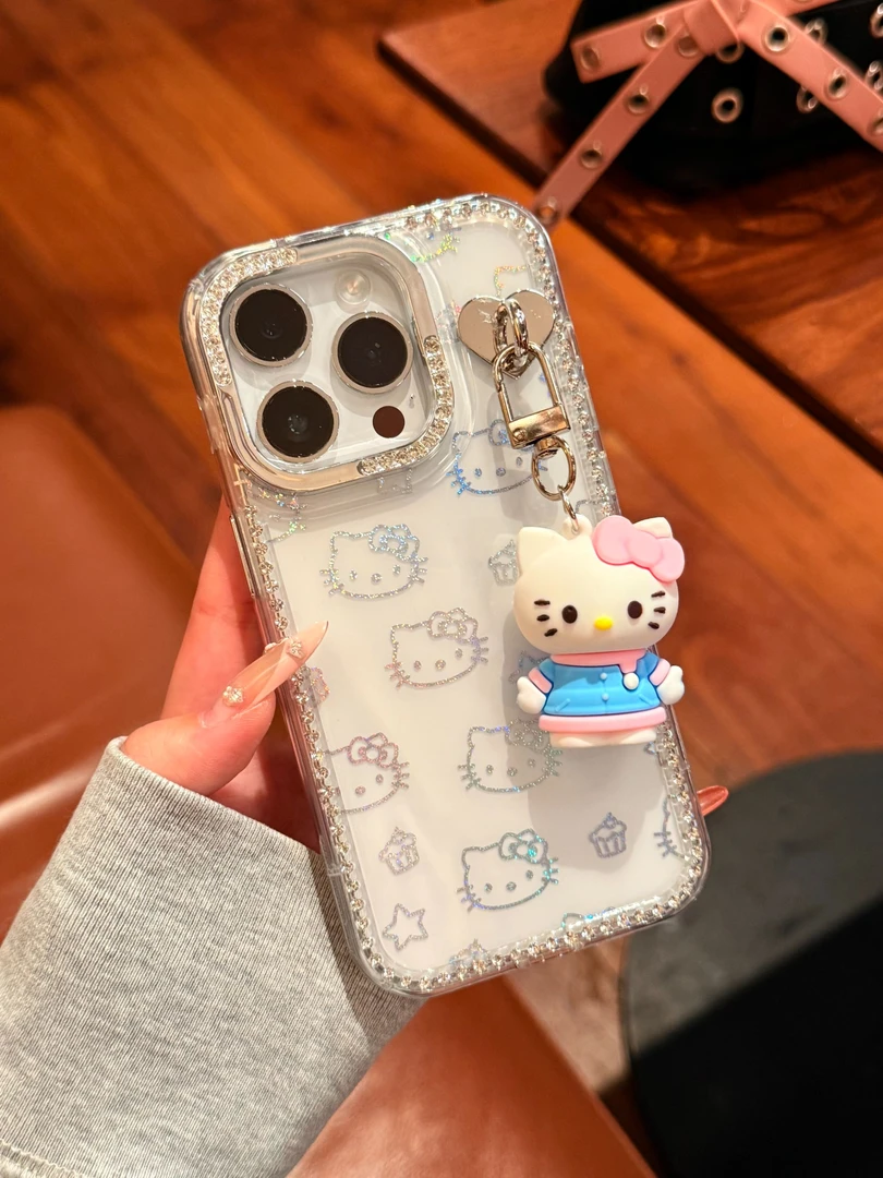 韩系闪钻框镭射Kitty猫适用于iPhone16Promax手机壳苹果15/1413