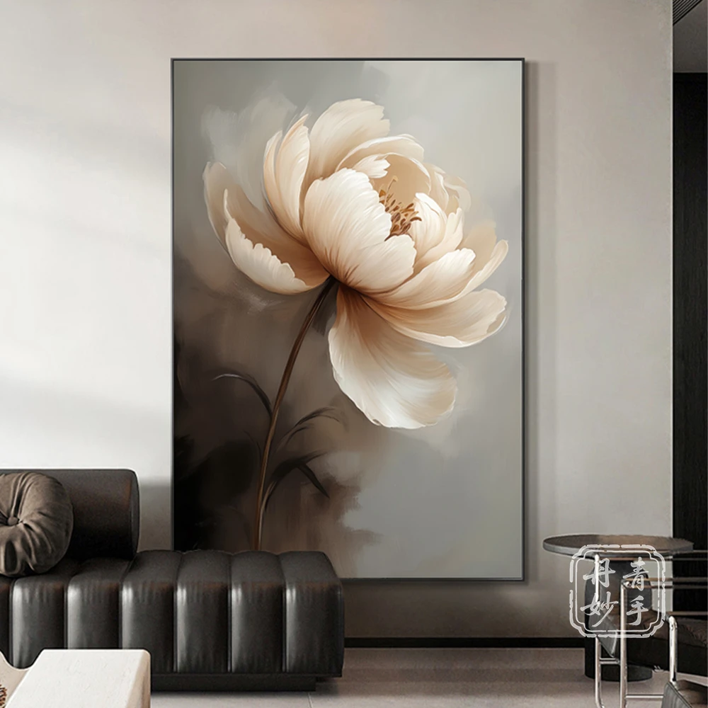 静花独芳现代简约牡丹花卉装饰画入户玄关轻奢客厅沙发背景墙壁画