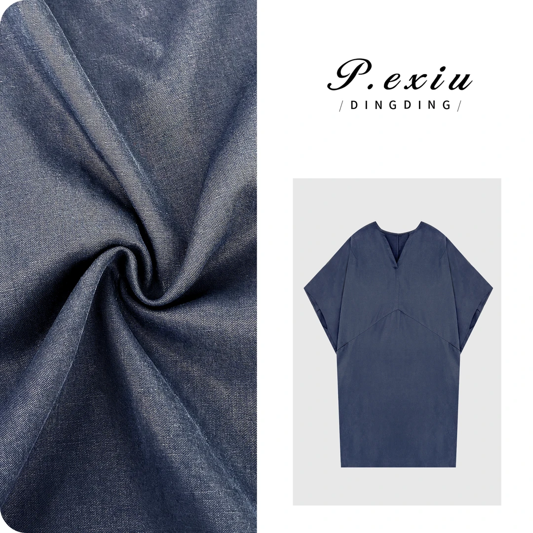 天丝亚麻设计感斗篷式V领连衣裙 W-63269