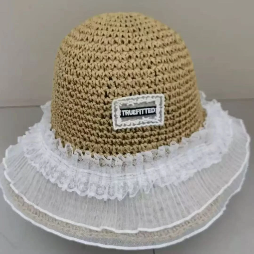 手工钩织蕾丝女遮阳帽帽子韩版条纹渔夫帽百搭渔夫帽女士礼帽